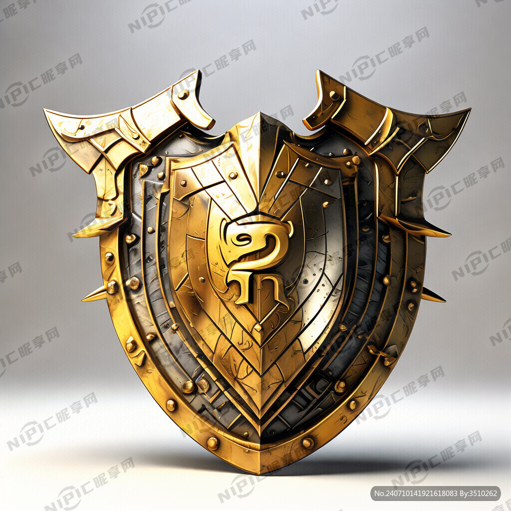 3D立体盾牌 侧面视角 金黄色
