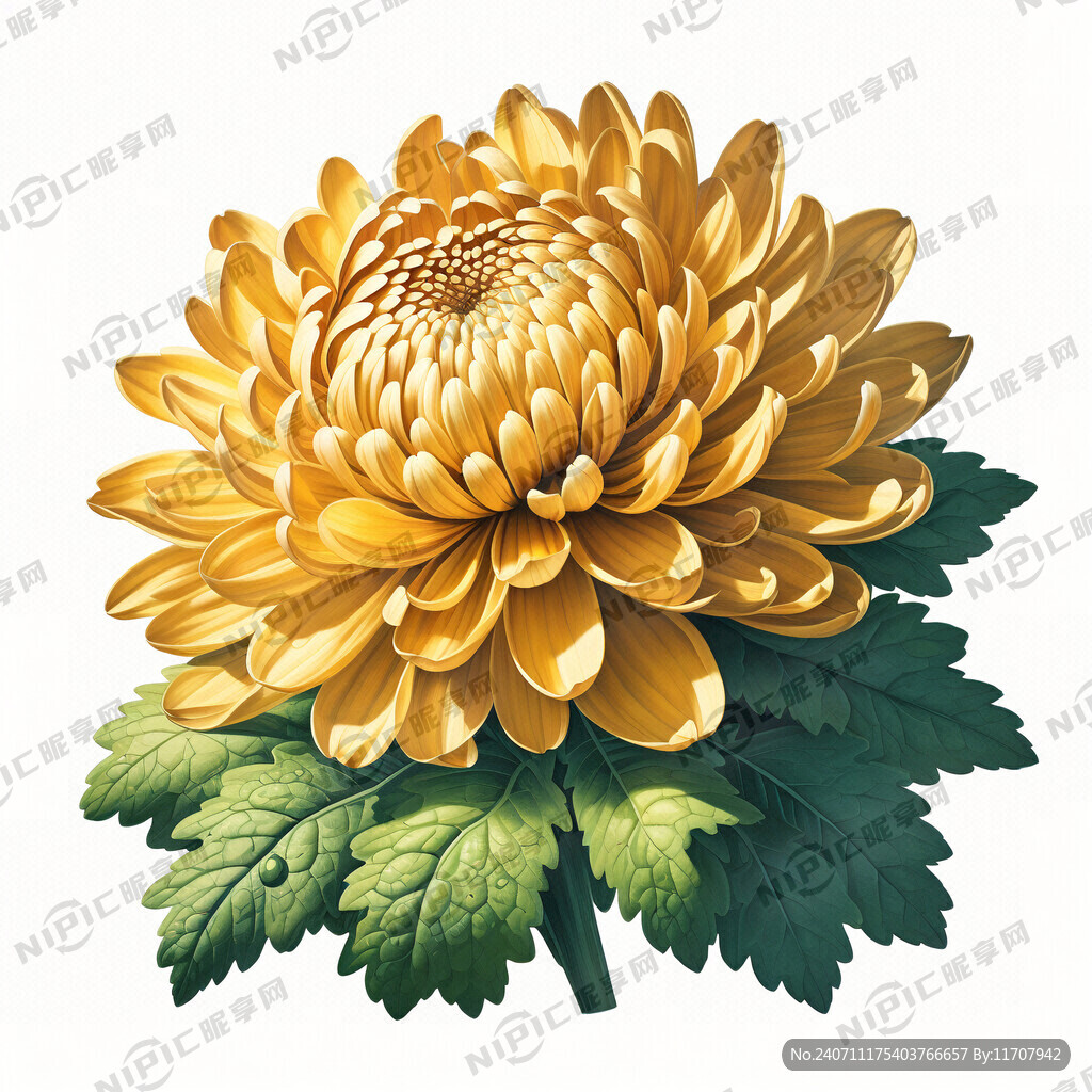 一支黄色菊花 绿叶
