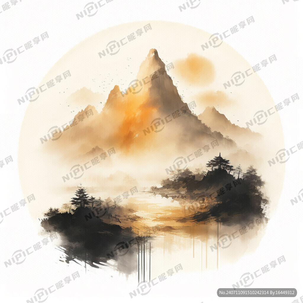 山元素、金色线条、
