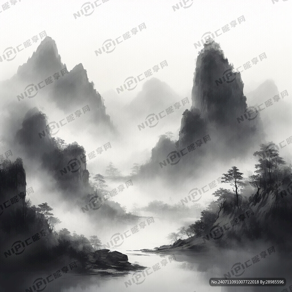 山谷 中国风 中国画 山水