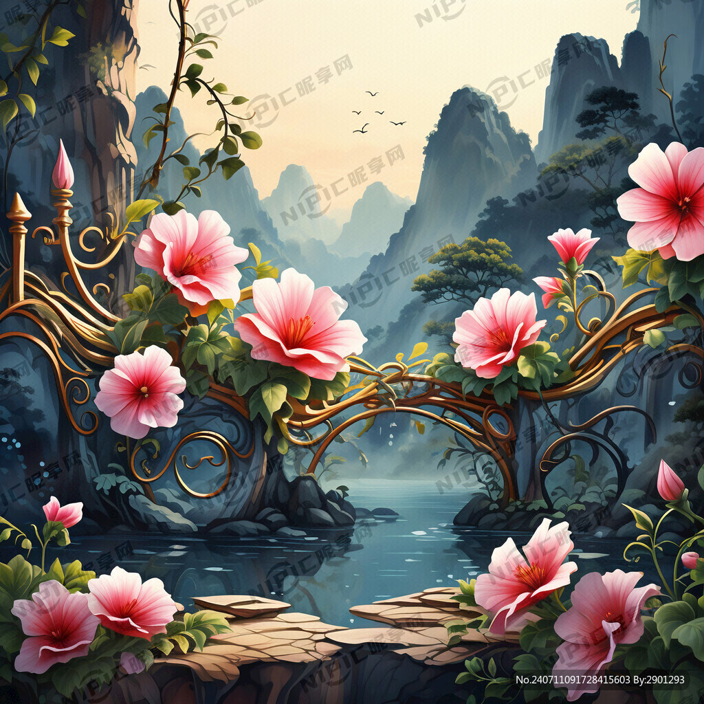 轻奢设计 背景图 牵牛花