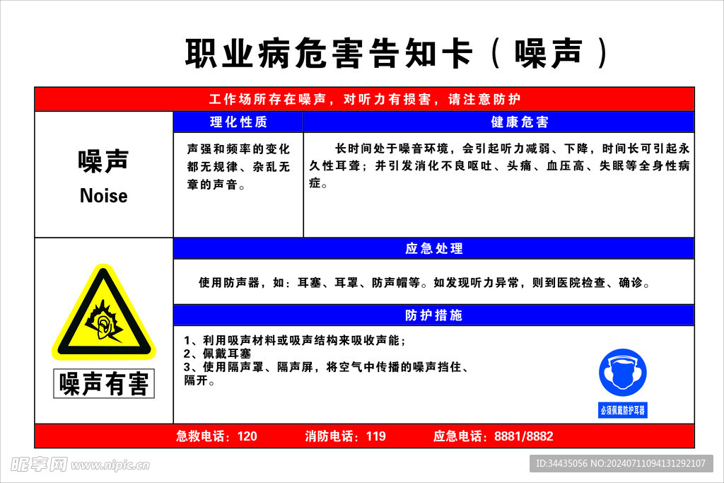 职业病危害告知卡 噪声