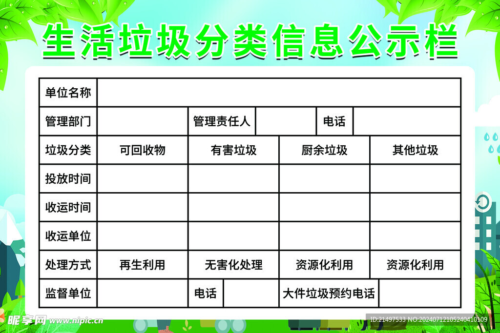 生活垃圾分类信息公示栏