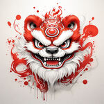 舞狮，狮头，炫彩，喷墨，中国风，喜庆，过年气息，大红色，梦幻，完整，可爱，大眼睛，新年