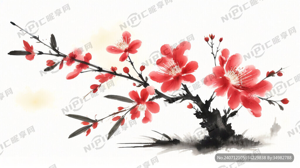 梅兰竹菊 水墨 白底