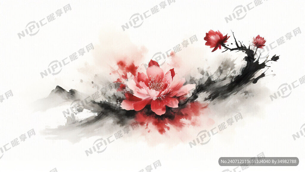 花 水墨 抽象 白底