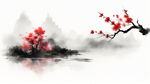 梅花，水墨，抽象，超现实，白底