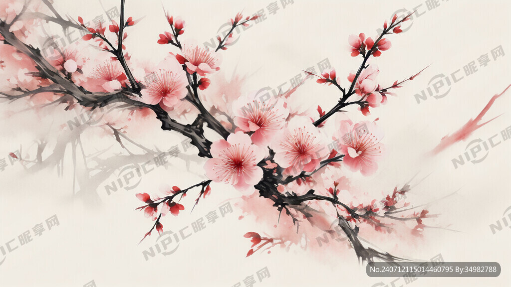 梅花 抽象 中国画 白底