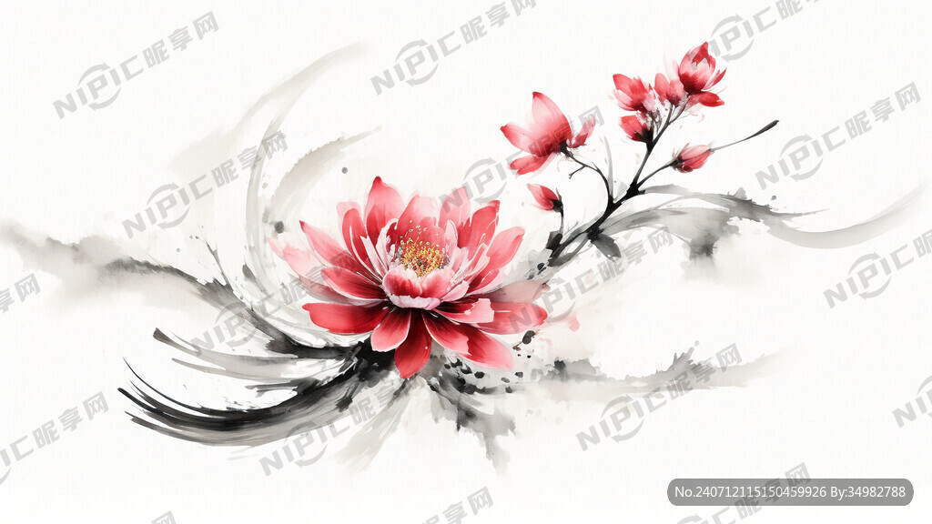 花 水墨 中国画 抽象 白底