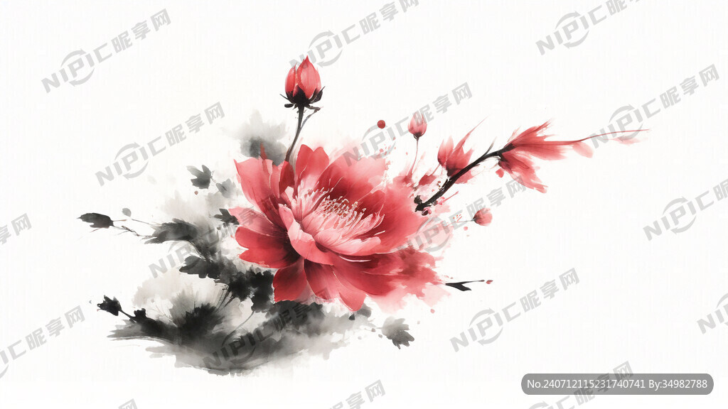 花 水墨 中国画 抽象 白底