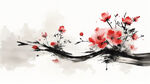 花，水墨，中国画，抽象，白底
