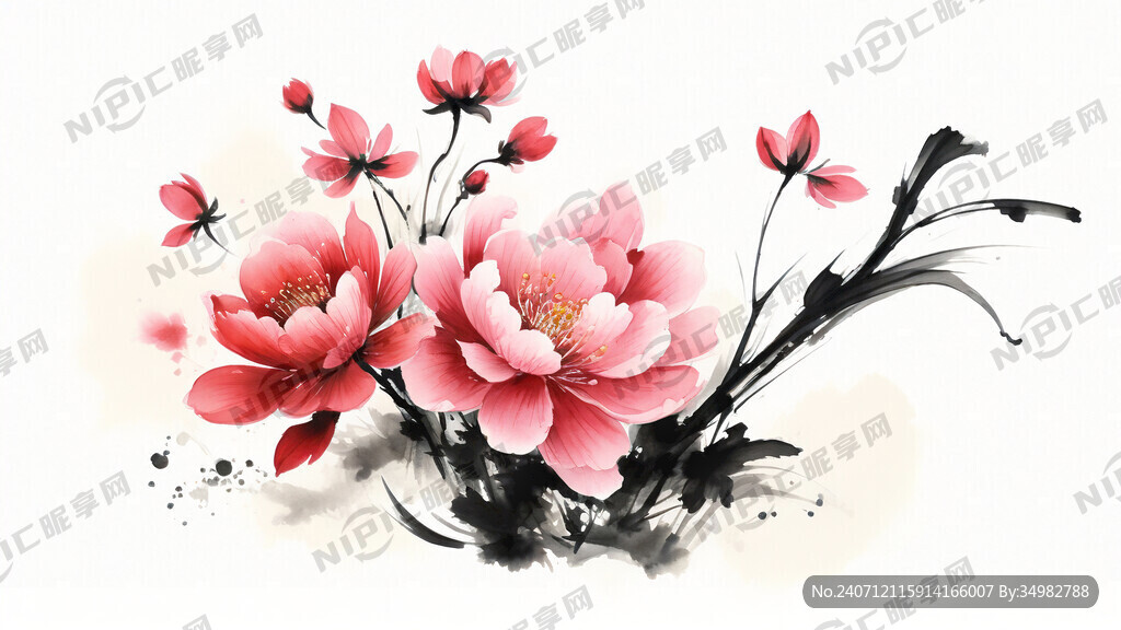 花 水墨 中国画 抽象 白底