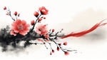 花，水墨，中国画，抽象，白底