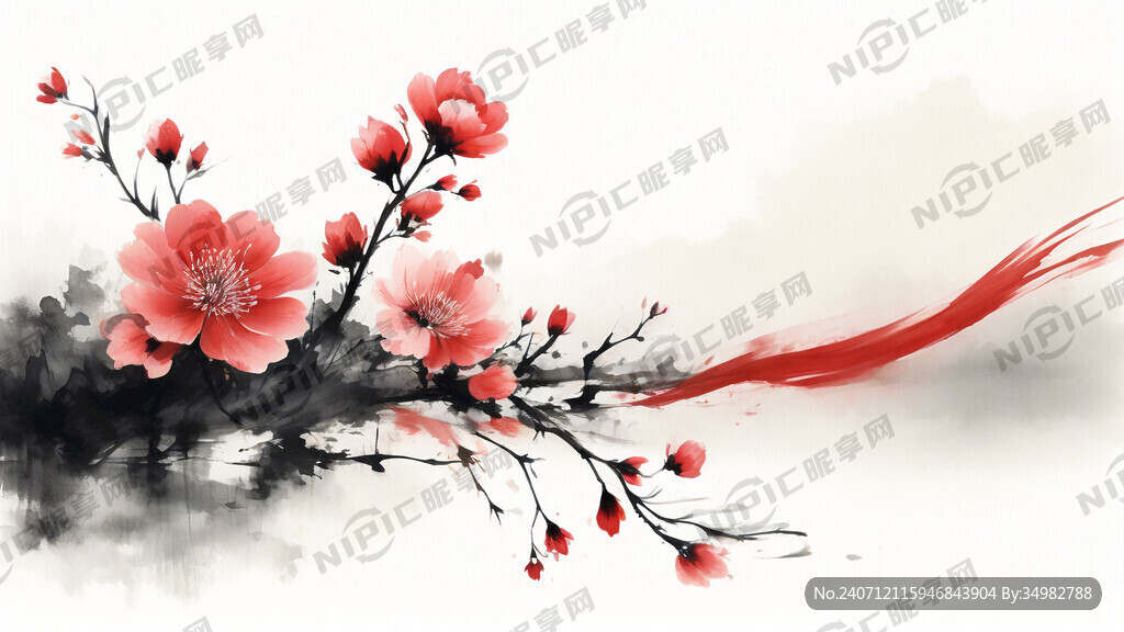 花 水墨 中国画 抽象 白底