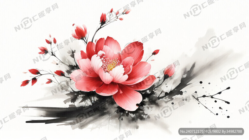 花 水墨 中国画 抽象 白底