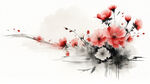 花，水墨，中国画，抽象，白底