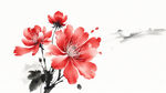 花，水墨，中国画，抽象，白底