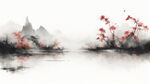 花，水墨，中国画，抽象，白底