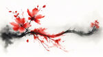 花，水墨，中国画，抽象，白底