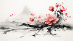 花，水墨，中国画，抽象，白底