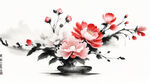 花，水墨，中国画，抽象，白底