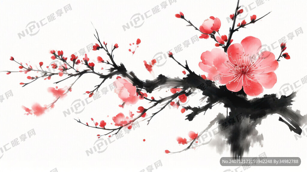 梅 水墨 中国画 抽象 白底