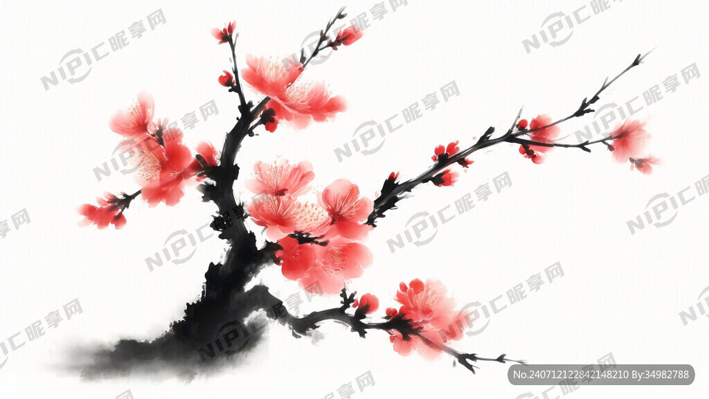 梅 水墨 中国画 抽象 白底