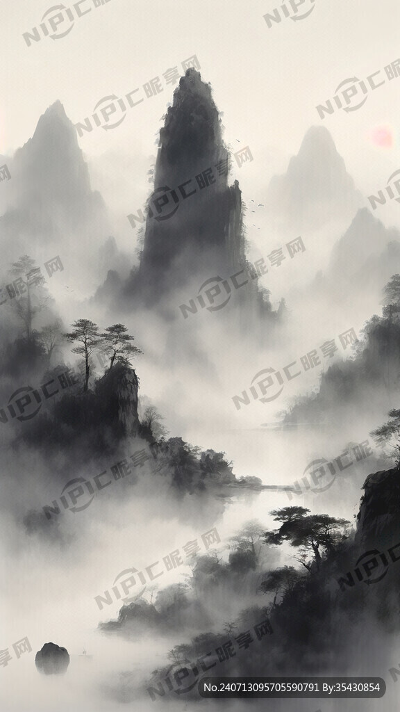 山谷 中国风 中国画 山水