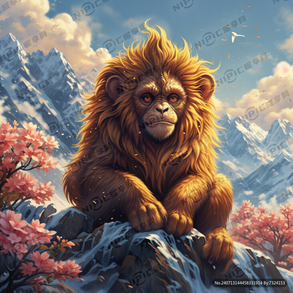 云南梅里雪山 滇金狮猴插画
