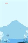 水墨山脉湖泊落日芦苇背景图