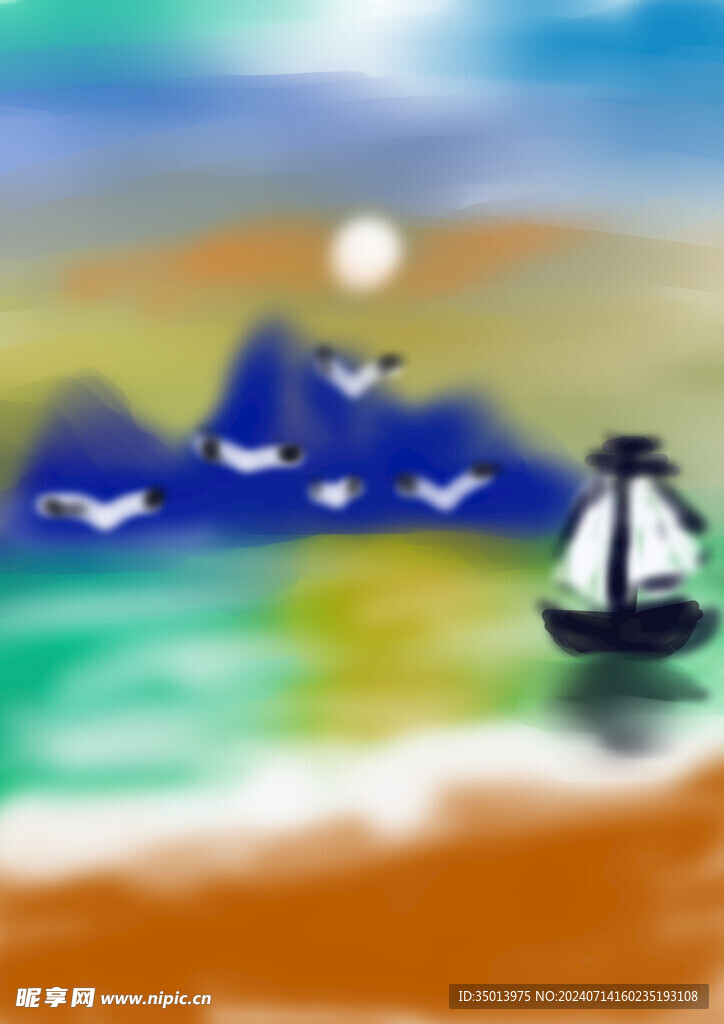 水彩画 晚霞 