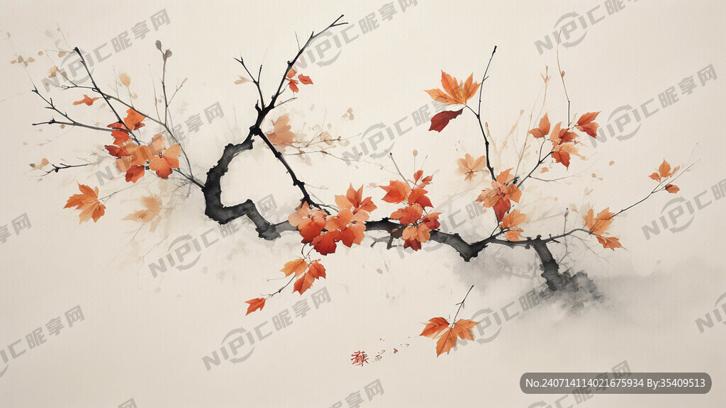 一叶知秋 柿子 简约 禅意