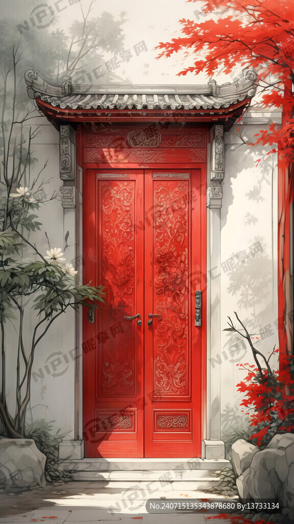 中国古代大户人家大门 红色大门
