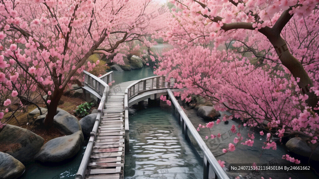 梅花、栈道、小溪