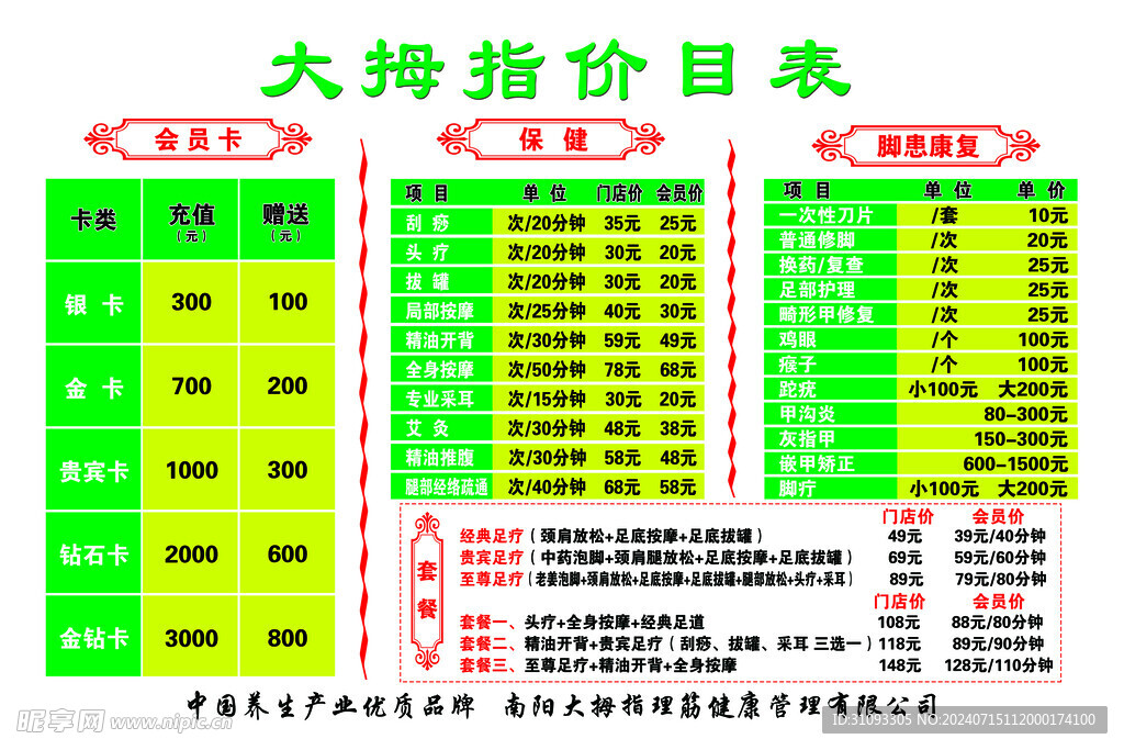 大拇指价目表