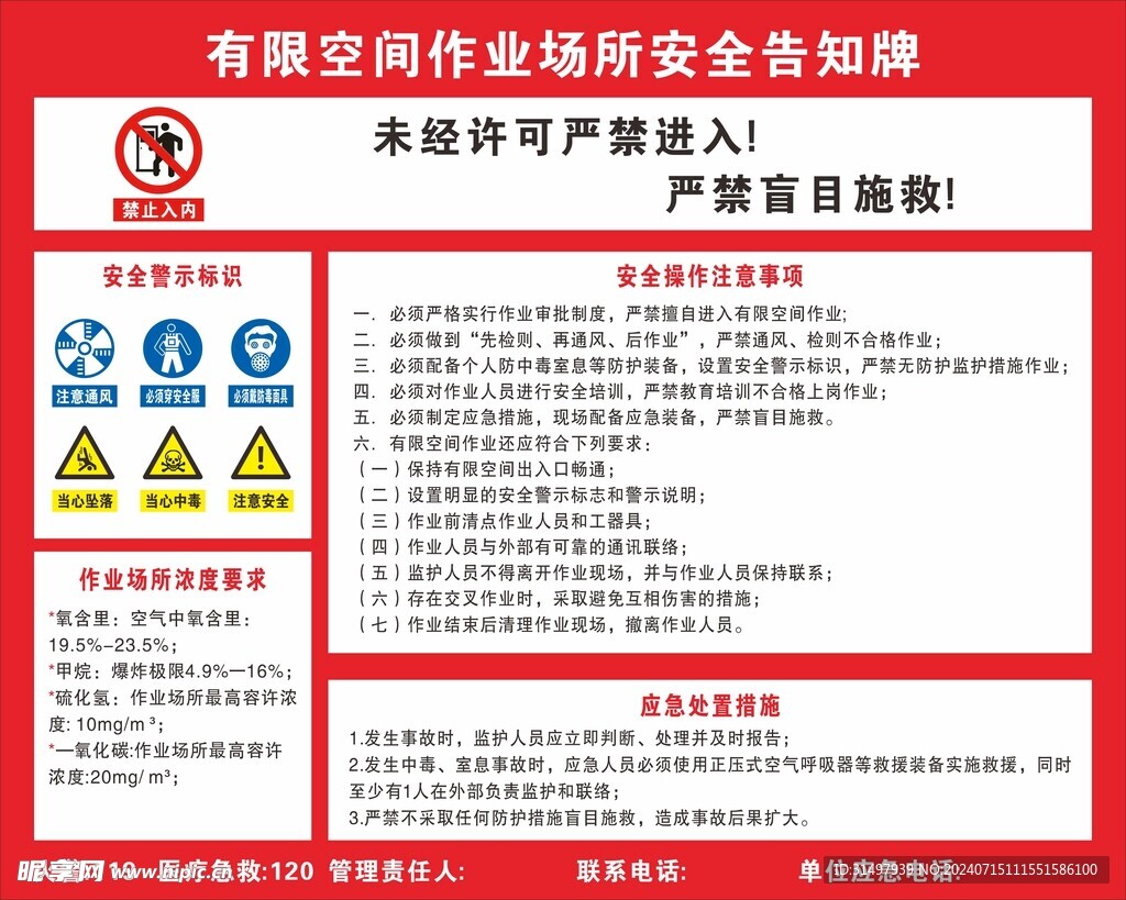 有限空间作业场所安全告知牌