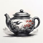 茶壶，紫砂，国风，龙纹浮雕，细节雕刻，仙境背景