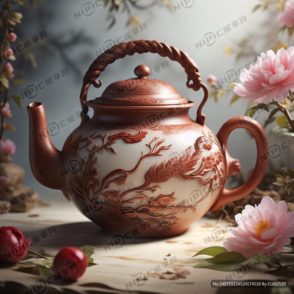 茶壶 紫砂 国风 龙纹浮雕