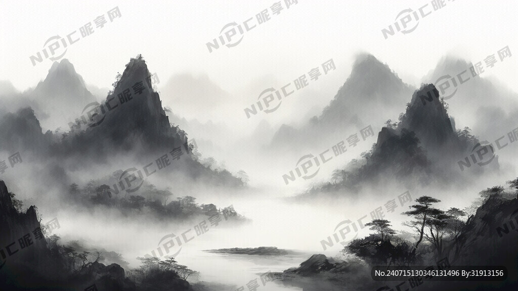 山谷 中国风 中国画 山水