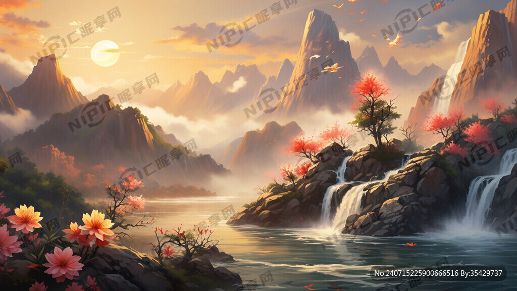 朝阳 金色晨光 迎客青松