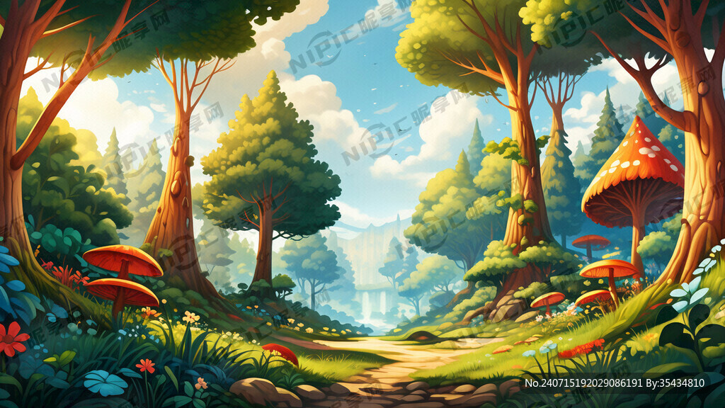 森林 室外 卡通 明亮温馨