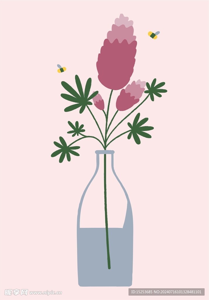 扁平花瓶与花插图