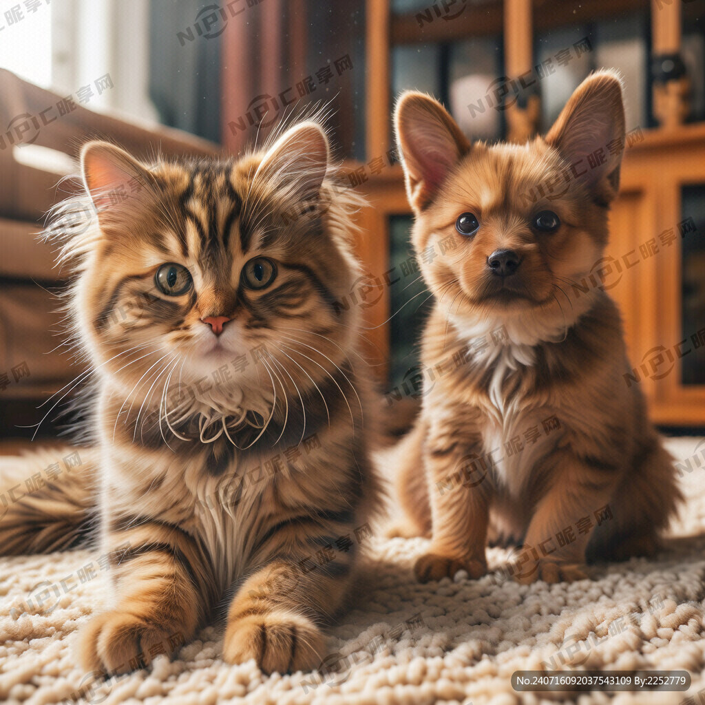 1只成年金吉拉猫和1只比熊犬