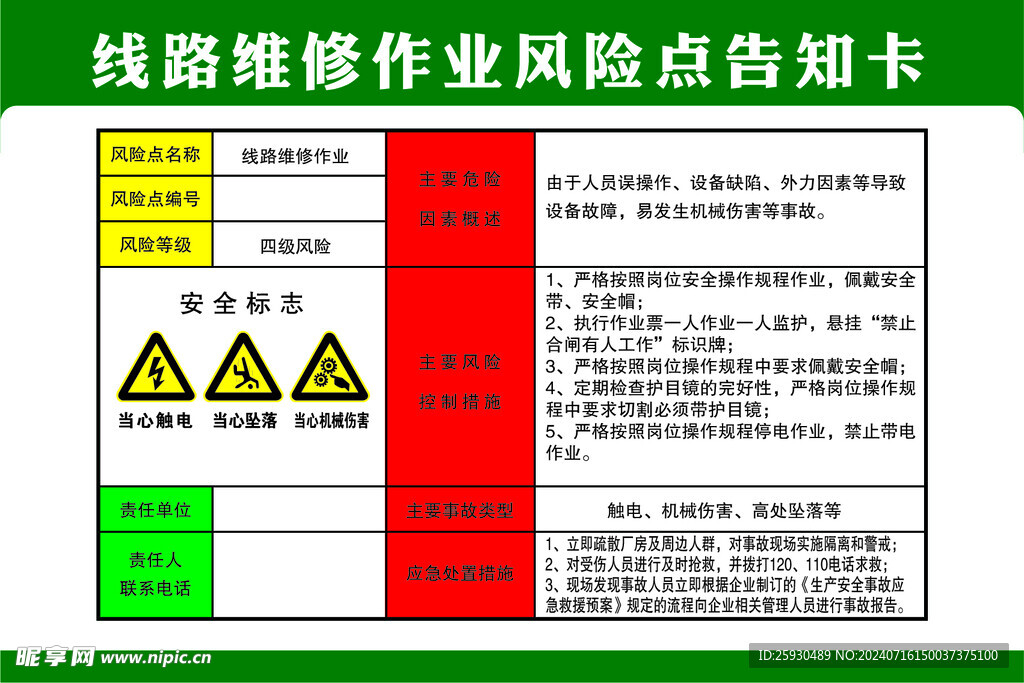 线路维修作业风险点告知卡