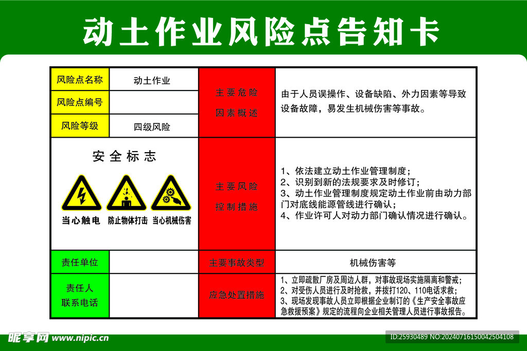 动土作业风险点告知卡