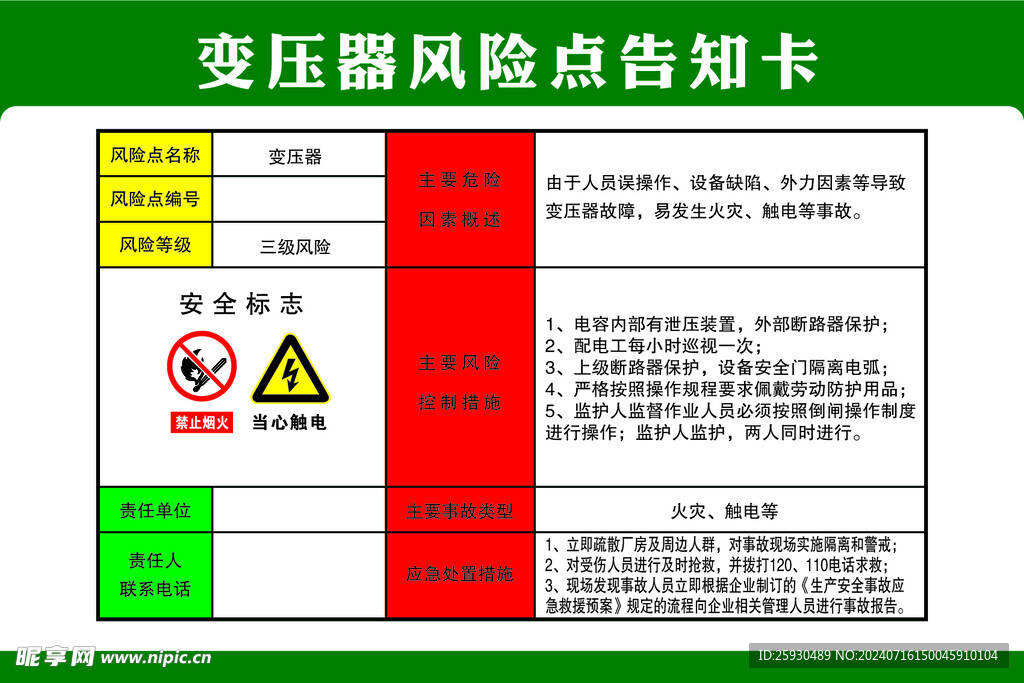 变压器风险点告知卡