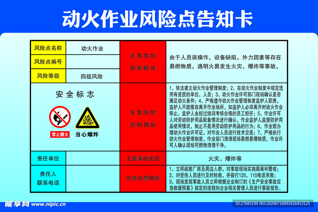 动火作业风险点告知卡