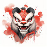 舞狮，狮头，炫彩，喷墨，中国风，喜庆，过年气息，大红色，梦幻，完整，可爱，大眼睛，新年