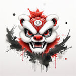 舞狮，狮头，炫彩，喷墨，中国风，喜庆，过年气息，水墨，黑色，梦幻，完整，可爱，大眼睛，新年