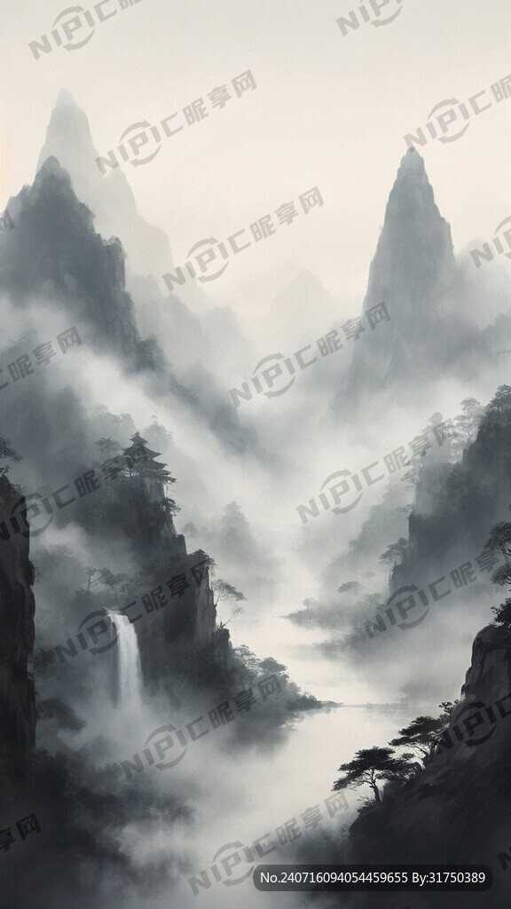 山谷 中国风 中国画 山水